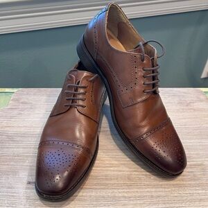 Johnston & Murphy Men’s Brown Leather Cap Toe Oxfords Brogue Det Memory Foam 8.5